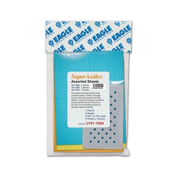 Eagle Abrasives Super Assilex Sheets-Sky w/ M Pad , K600J. Pak, 5PK U1911508 - main